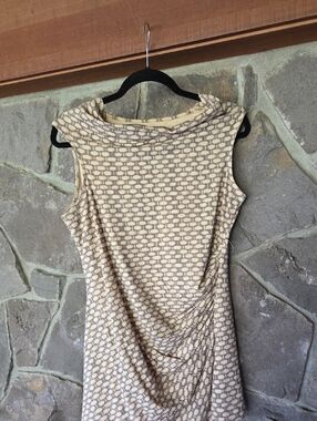 Effie's Heart Beige Patterned Cowl Neck Mini Dress